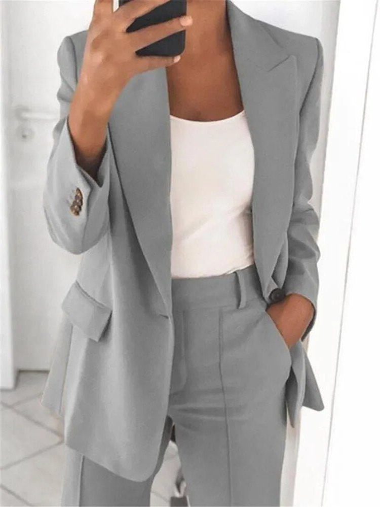 Oversized Blazer Suit Set for Women - Gray