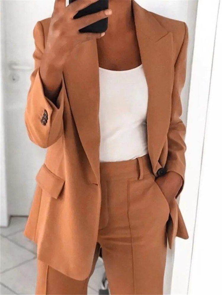 Oversized Blazer Suit Set for Women - Brown (2)