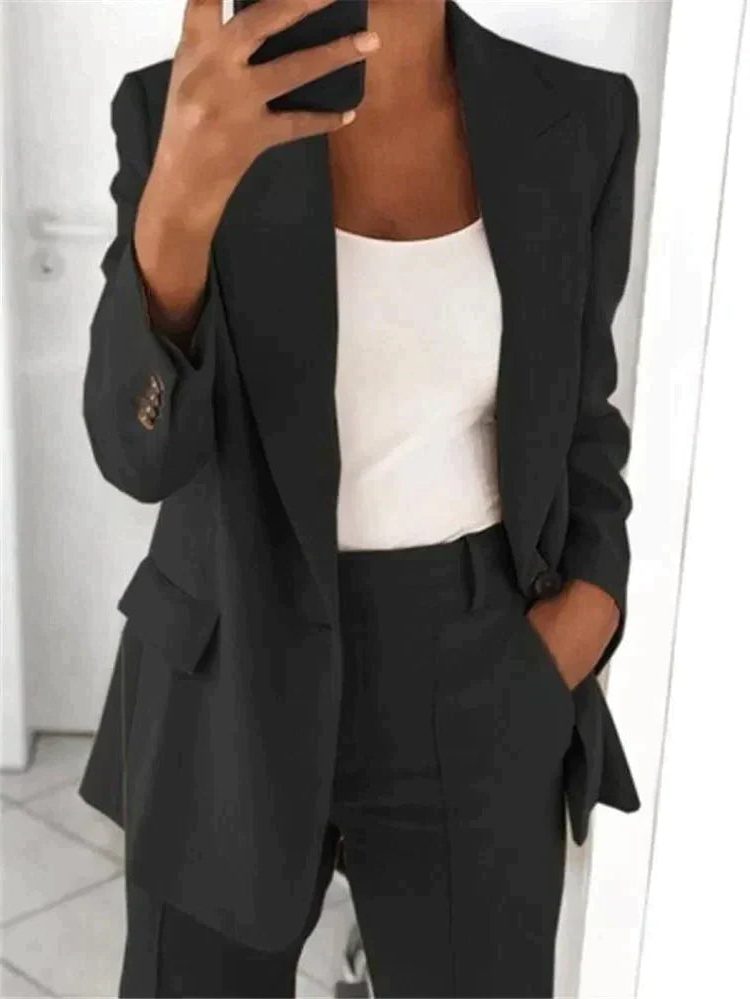 Oversized Blazer Suit Set for Women - Black