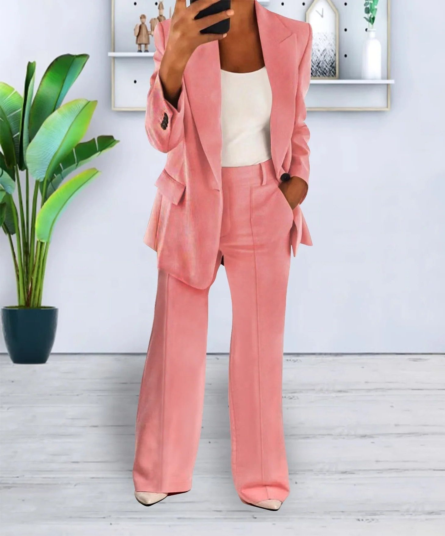 Oversized Blazer Suit Set for Women - Pink (2)