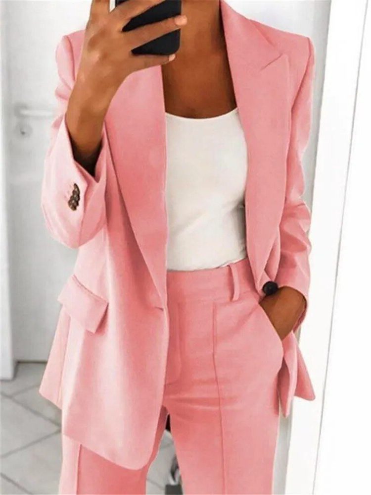 Oversized Blazer Suit Set for Women - Pink