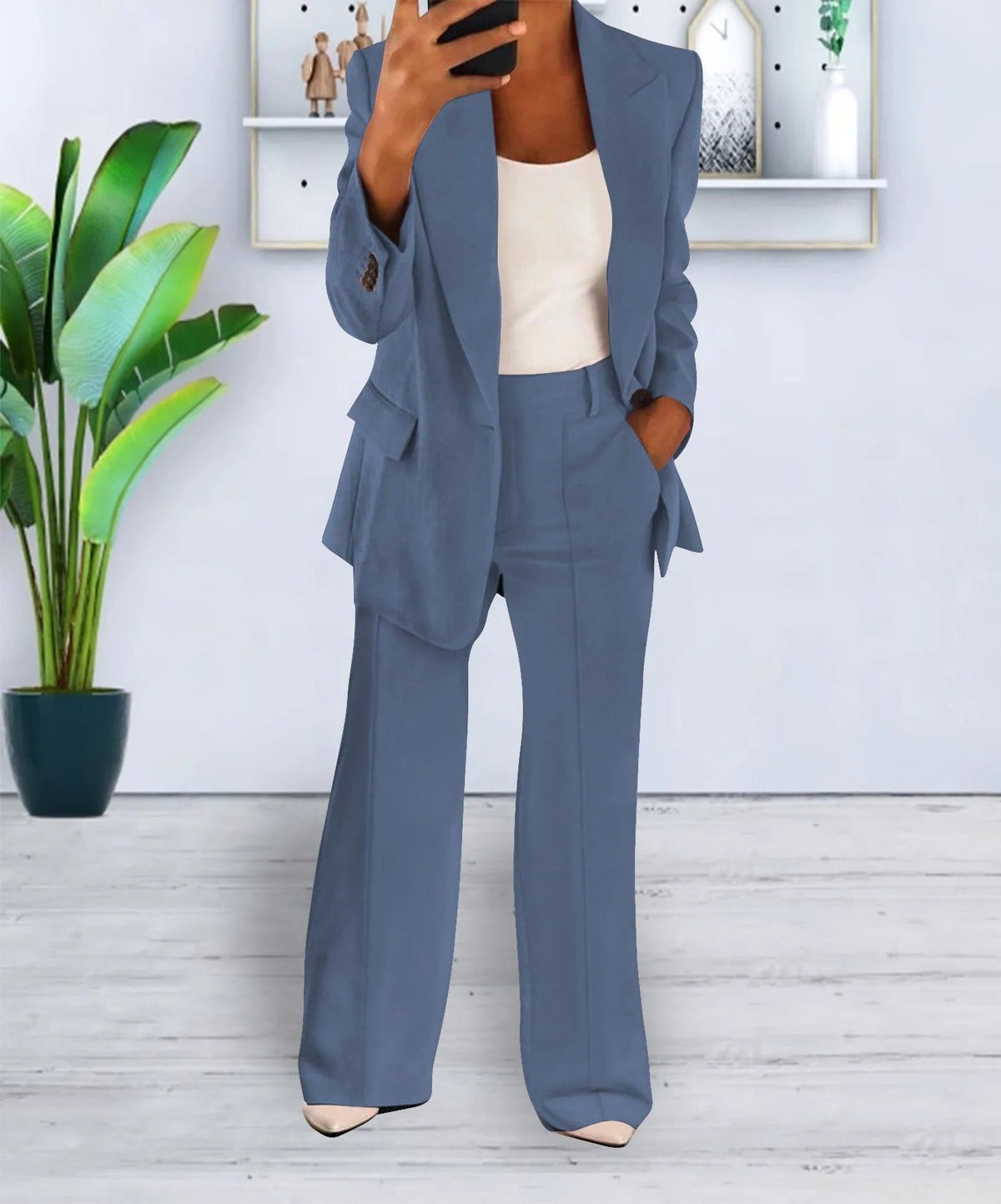 Oversized Blazer Suit Set for Women - Light Blue (2)