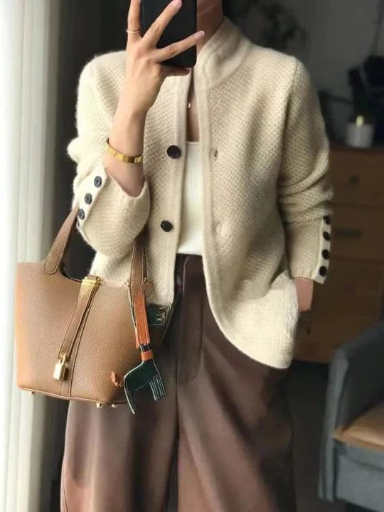 Oversized Button-Down Cashmere Cardigan for Women