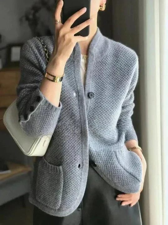 Oversized Button-Down Knit Cardigan for Women - Blue