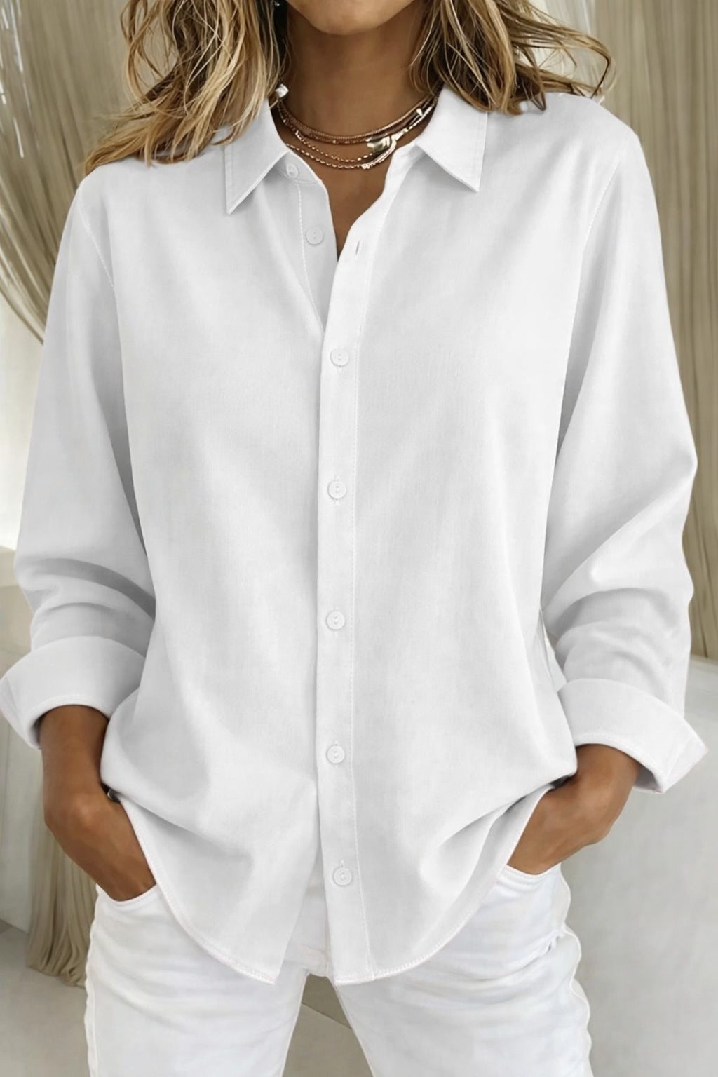 Oversized Button-Down Blouse with Long Sleeves for Women