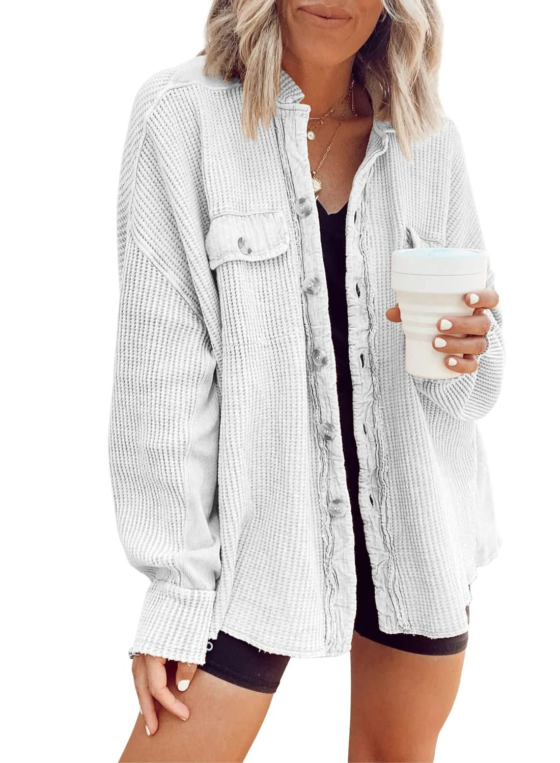 Oversized Button-Down Shirt Jacket for Women - View 10