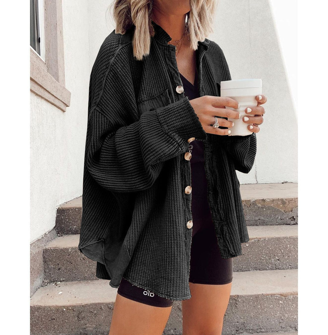 Oversized Button-Down Shirt Jacket for Women