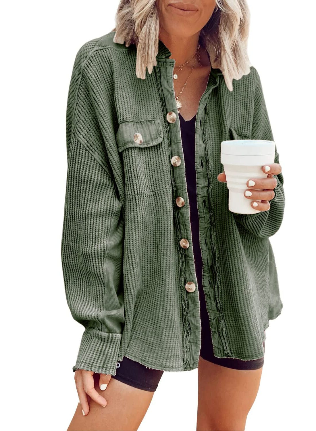 Oversized Button-Down Shirt Jacket for Women - View 4