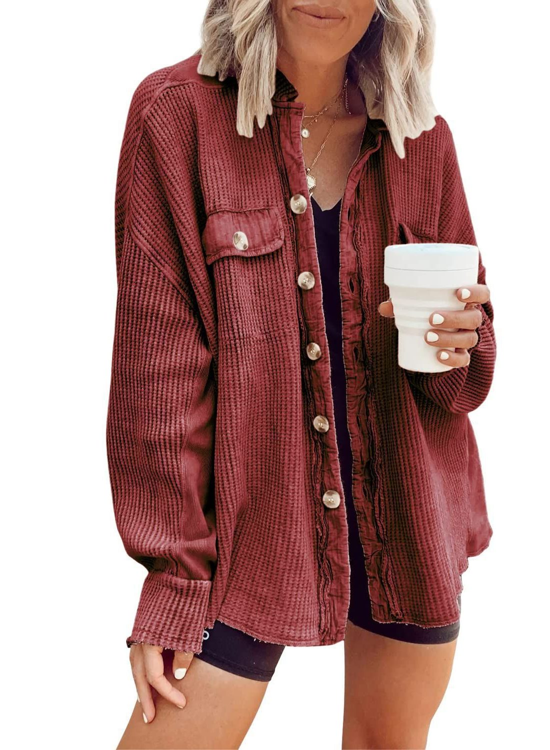 Oversized Button-Down Shirt Jacket for Women - View 5