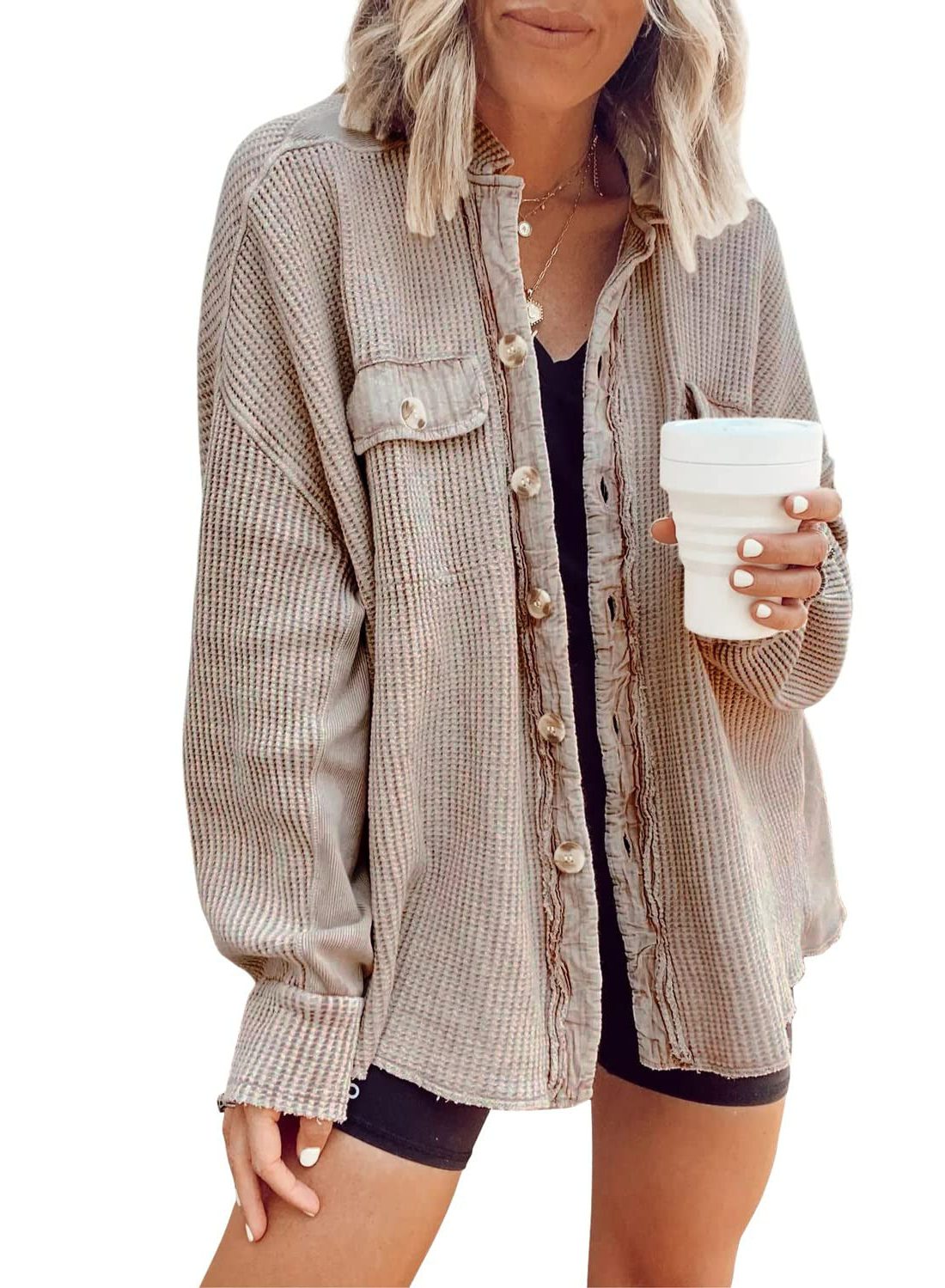 Oversized Button-Down Shirt Jacket for Women - View 6