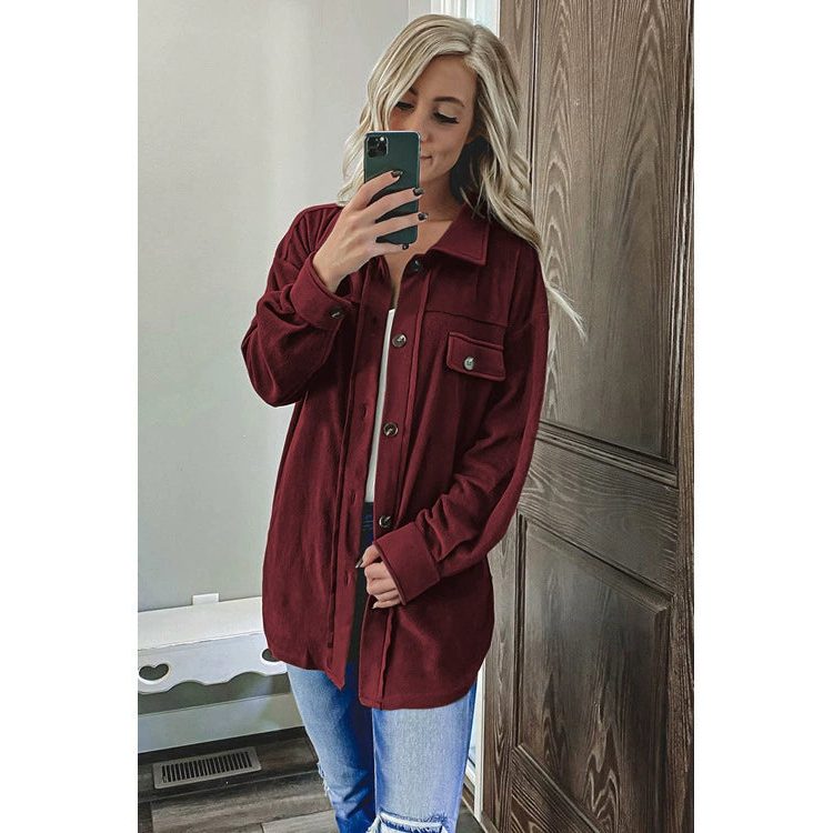 Oversized Button-Up Shirt Jacket for Women