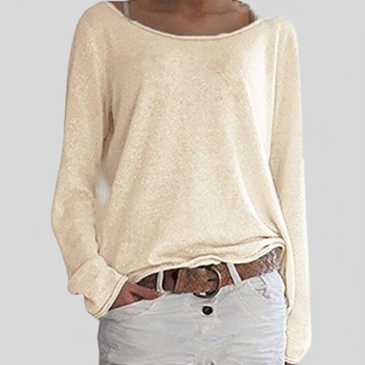 Oversized Crew Neck Knit Pullover for Women - Beige