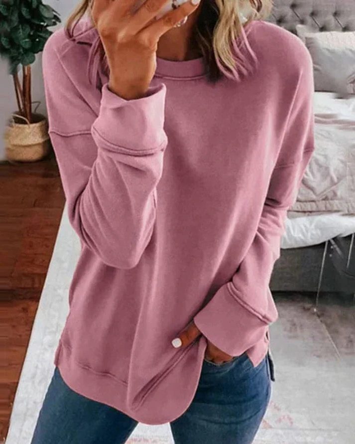 Oversized Crew Neck Sweatshirt for Women - Pink