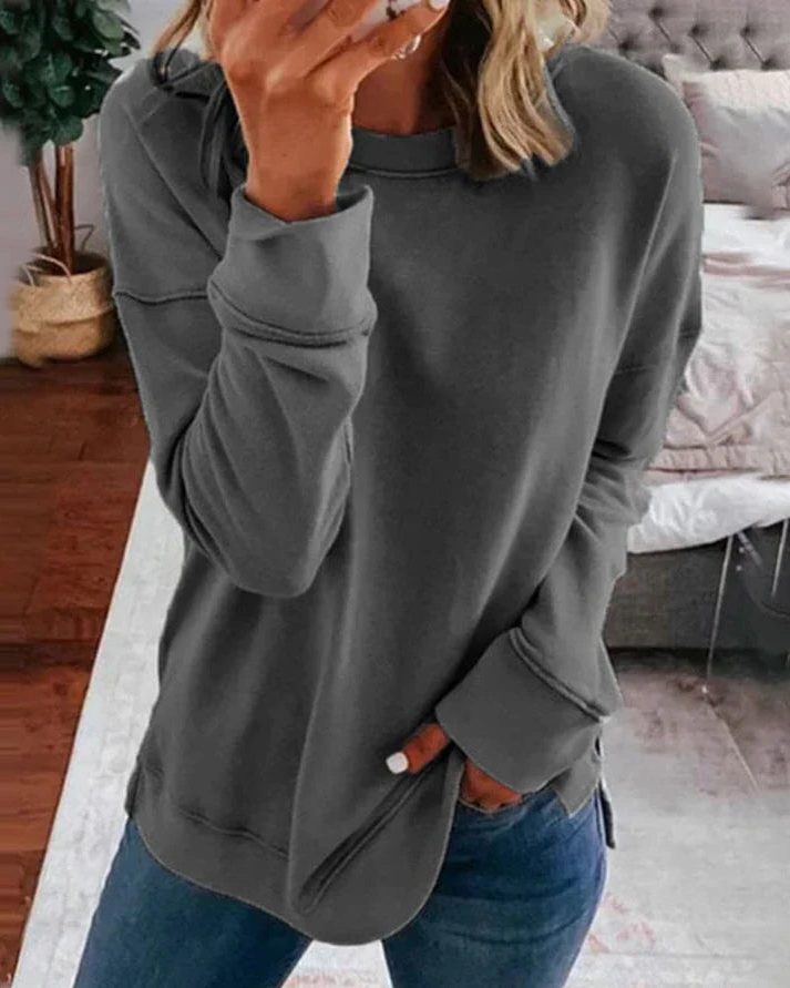 Oversized Crew Neck Sweatshirt for Women - Gray