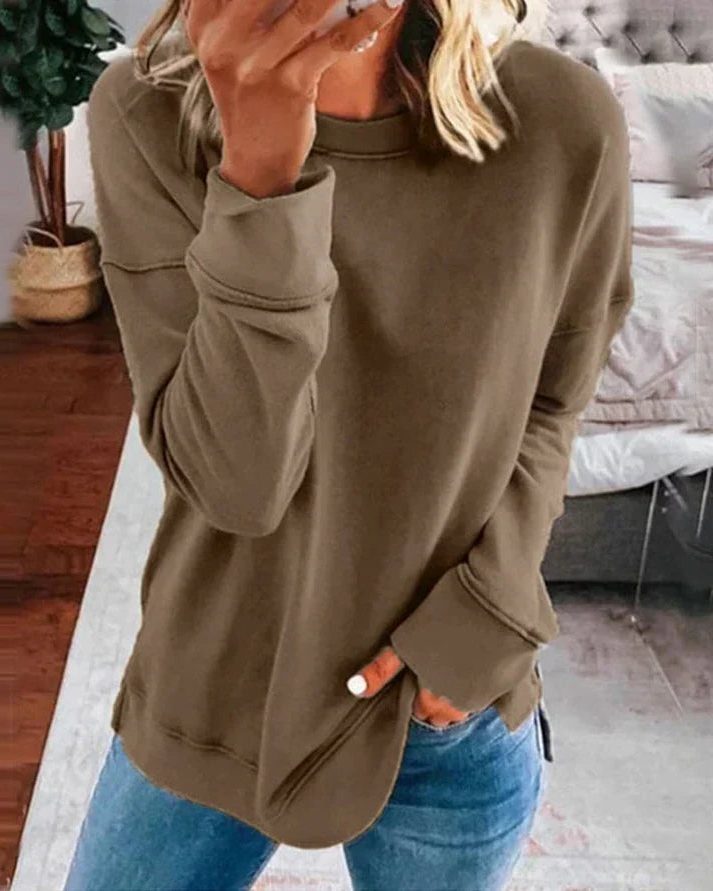 Oversized Crew Neck Sweatshirt for Women - Brown