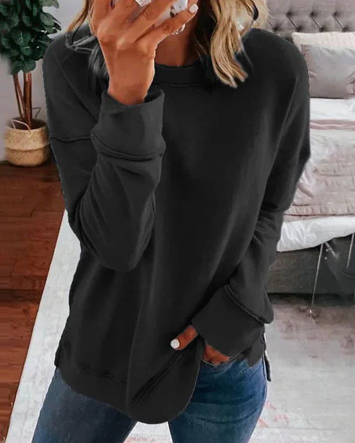 Oversized Crew Neck Sweatshirt for Women - Black