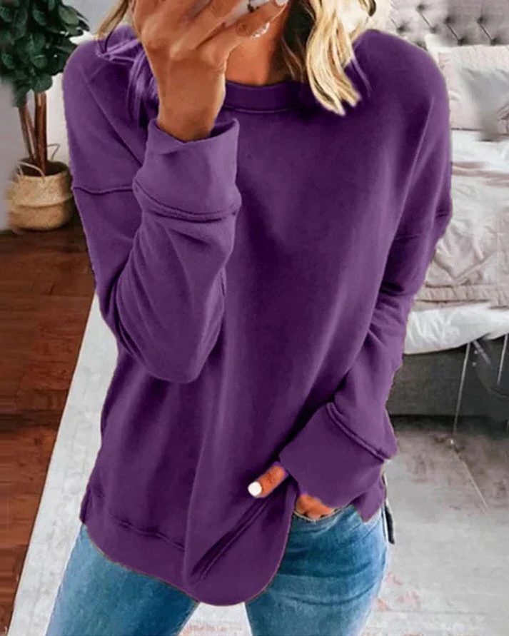 Oversized Crew Neck Sweatshirt for Women - Purple