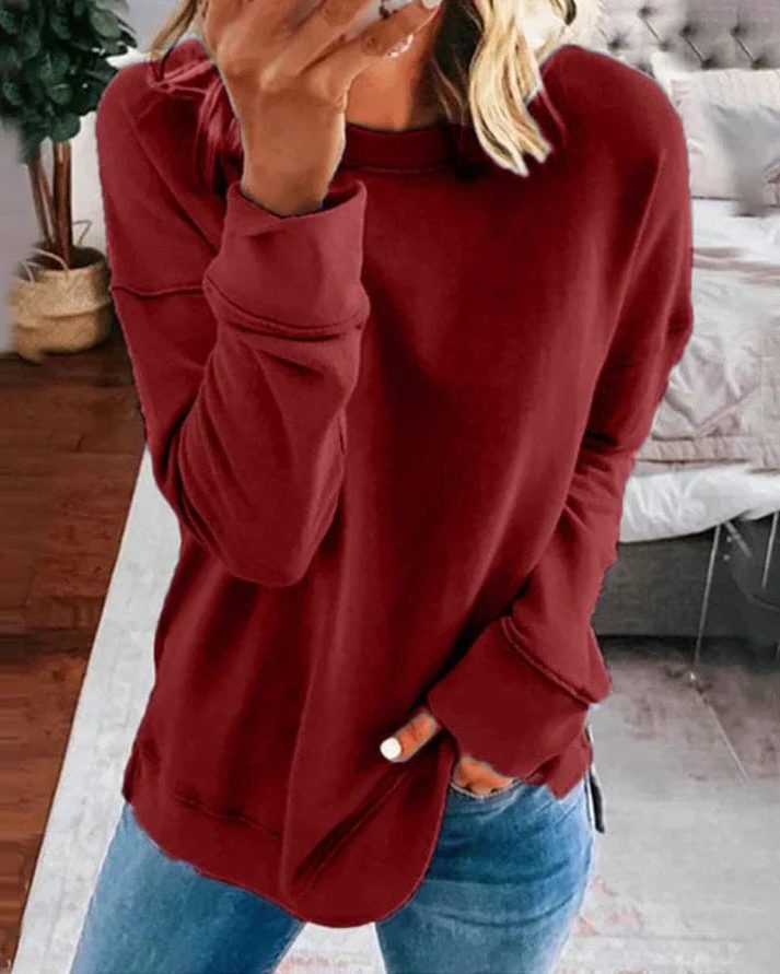 Oversized Crew Neck Sweatshirt for Women - Red