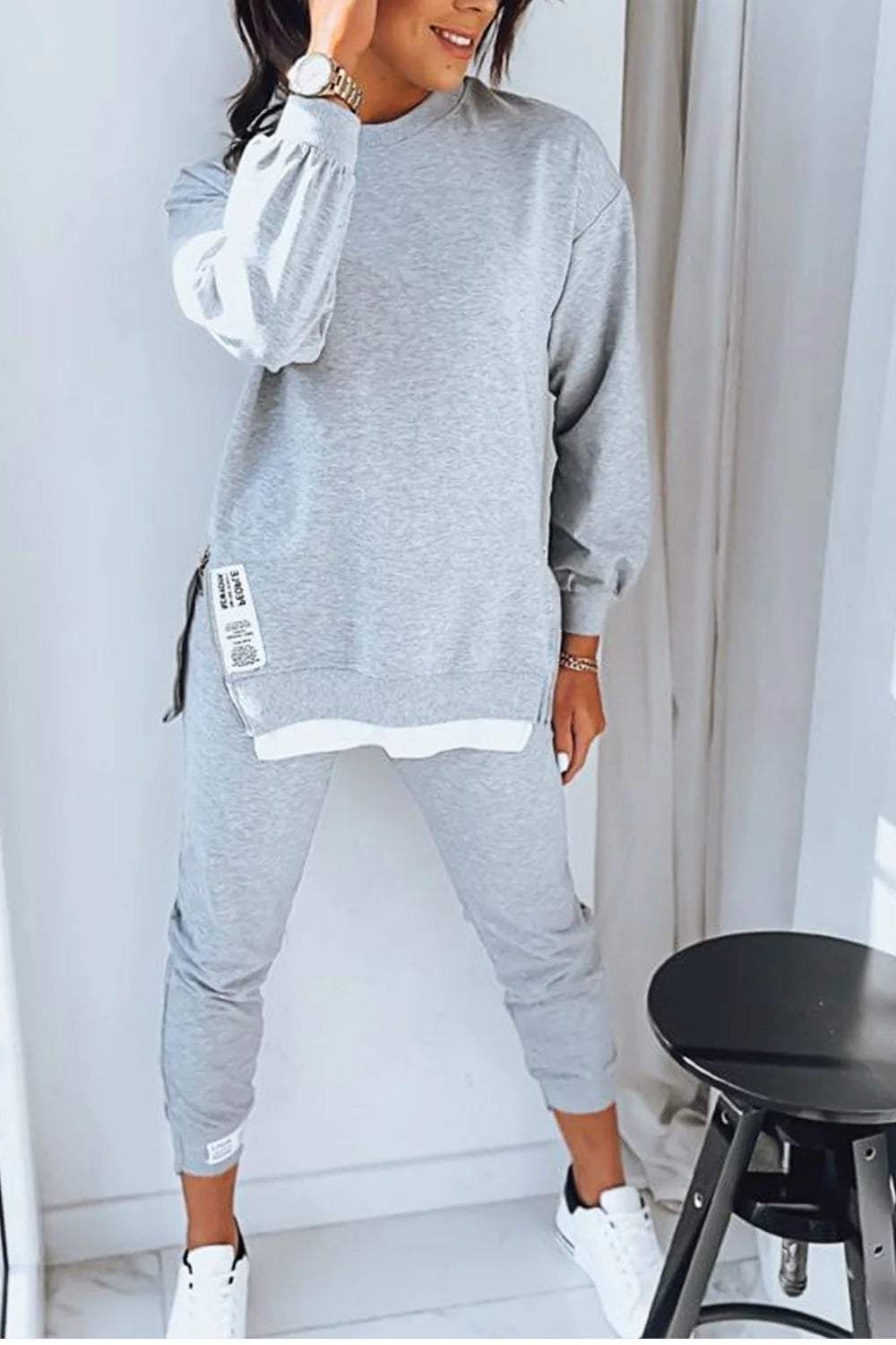 Oversized Crewneck Sweatshirt and Jogger Set for Women