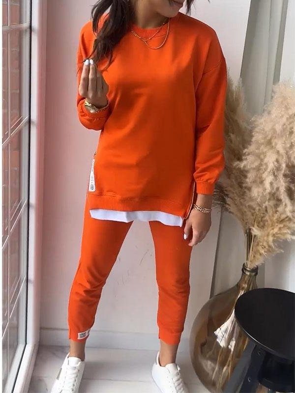 Oversized Crewneck Sweatshirt and Jogger Set for Women - Orange