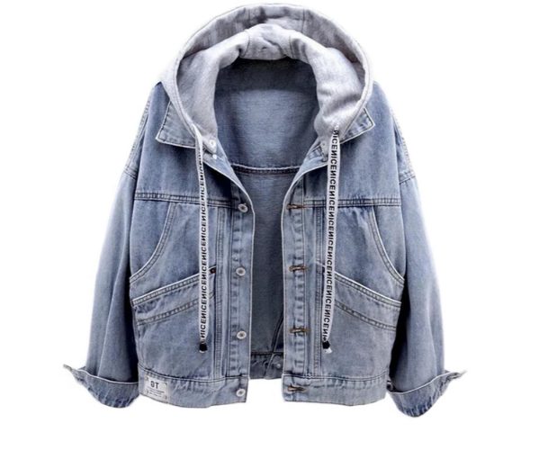 Oversized Denim Jacket with Hood for Women