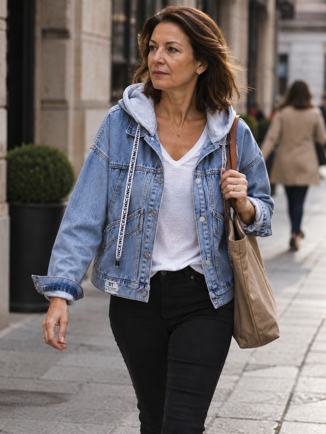 Oversized Denim Jacket with Hood for Women