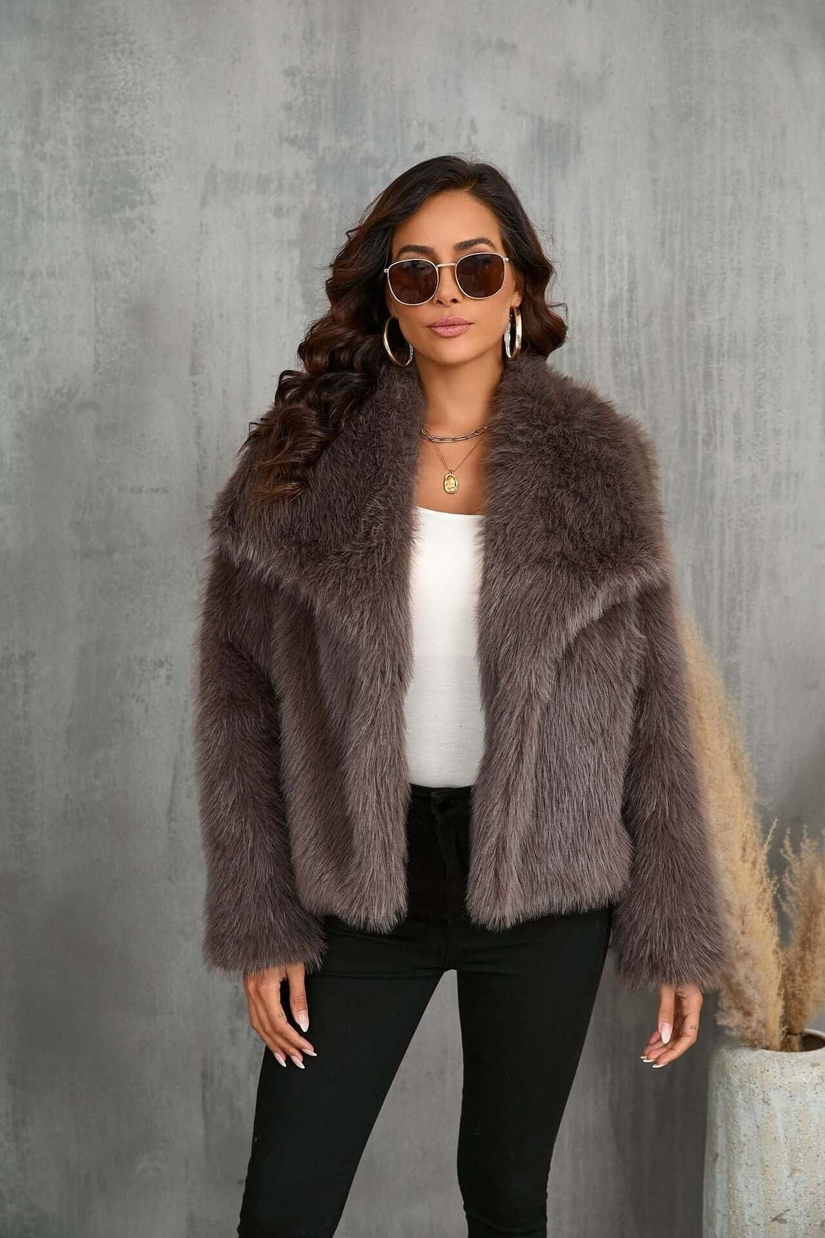 Oversized Faux Fur Jacket for Women - View 3