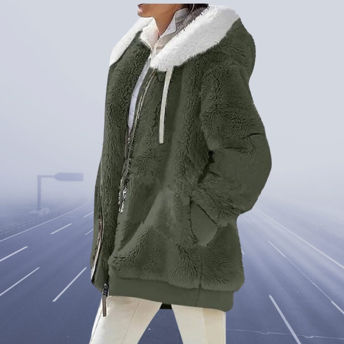 Oversized Fleece-Lined Hooded Teddy Jacket for Women
