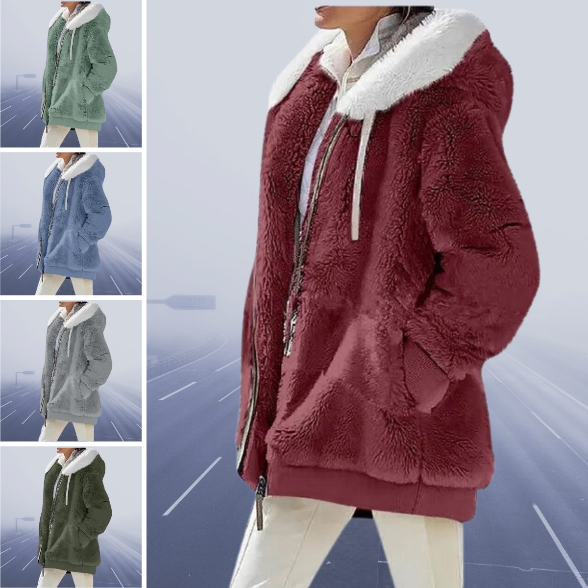 Oversized Fleece-Lined Hooded Teddy Jacket for Women