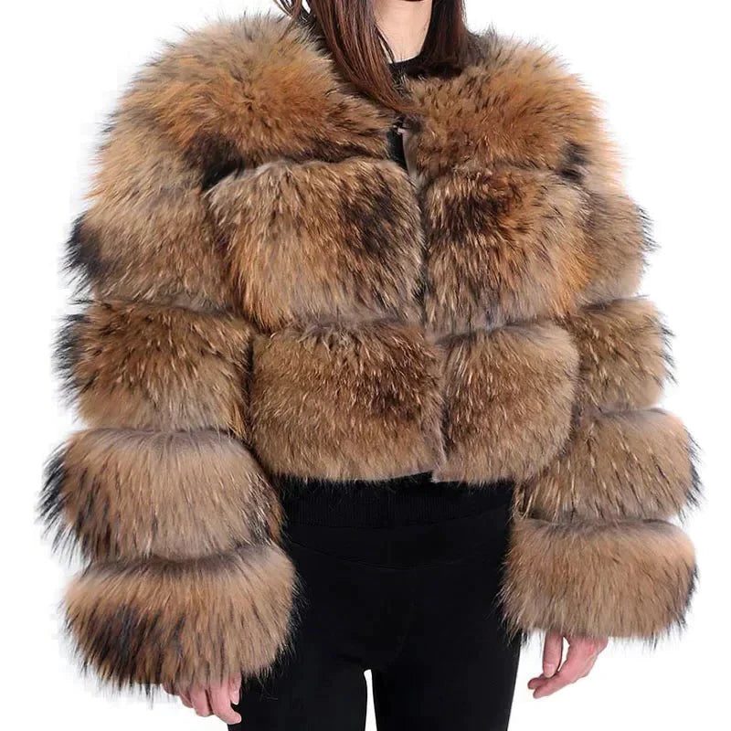 Oversized Fur Jacket for Women - Brown