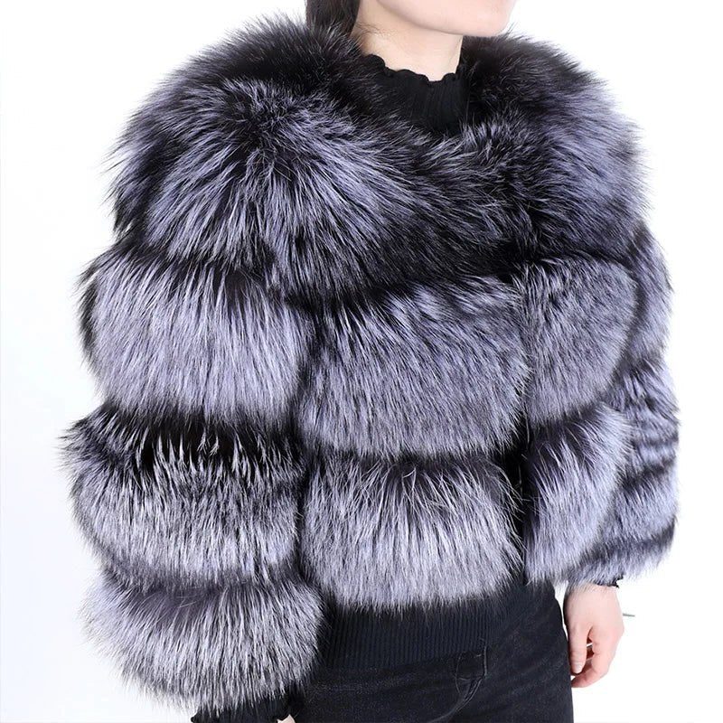 Oversized Fur Jacket for Women - Dark Gray