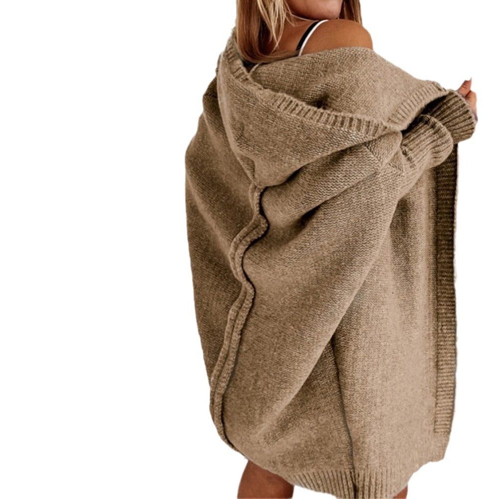 Oversized Hooded Cardigan for Women - Khaki