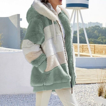 Oversized Hooded Plush Jacket for Women - Mint Green