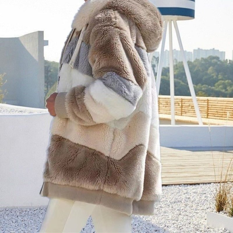 Oversized Hooded Plush Jacket for Women