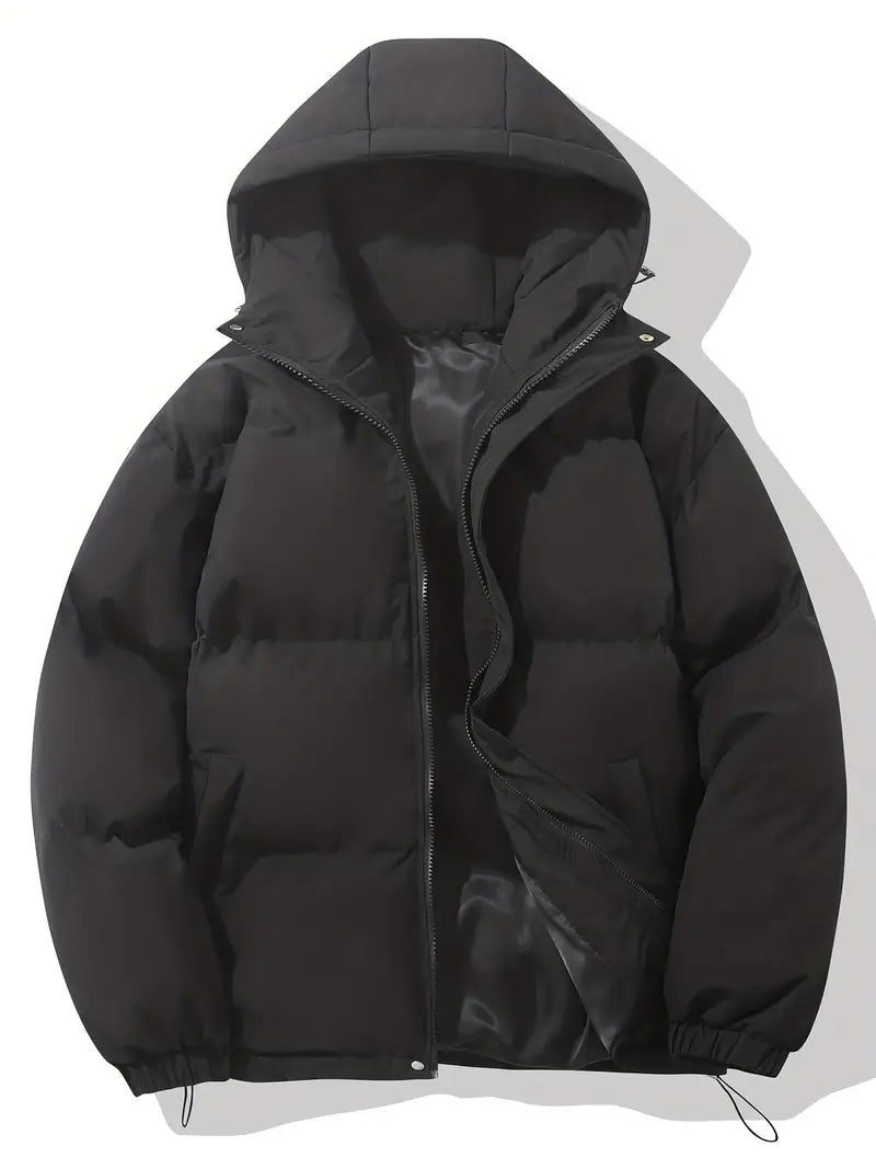 Oversized Hooded Puffer Jacket for Women - Black