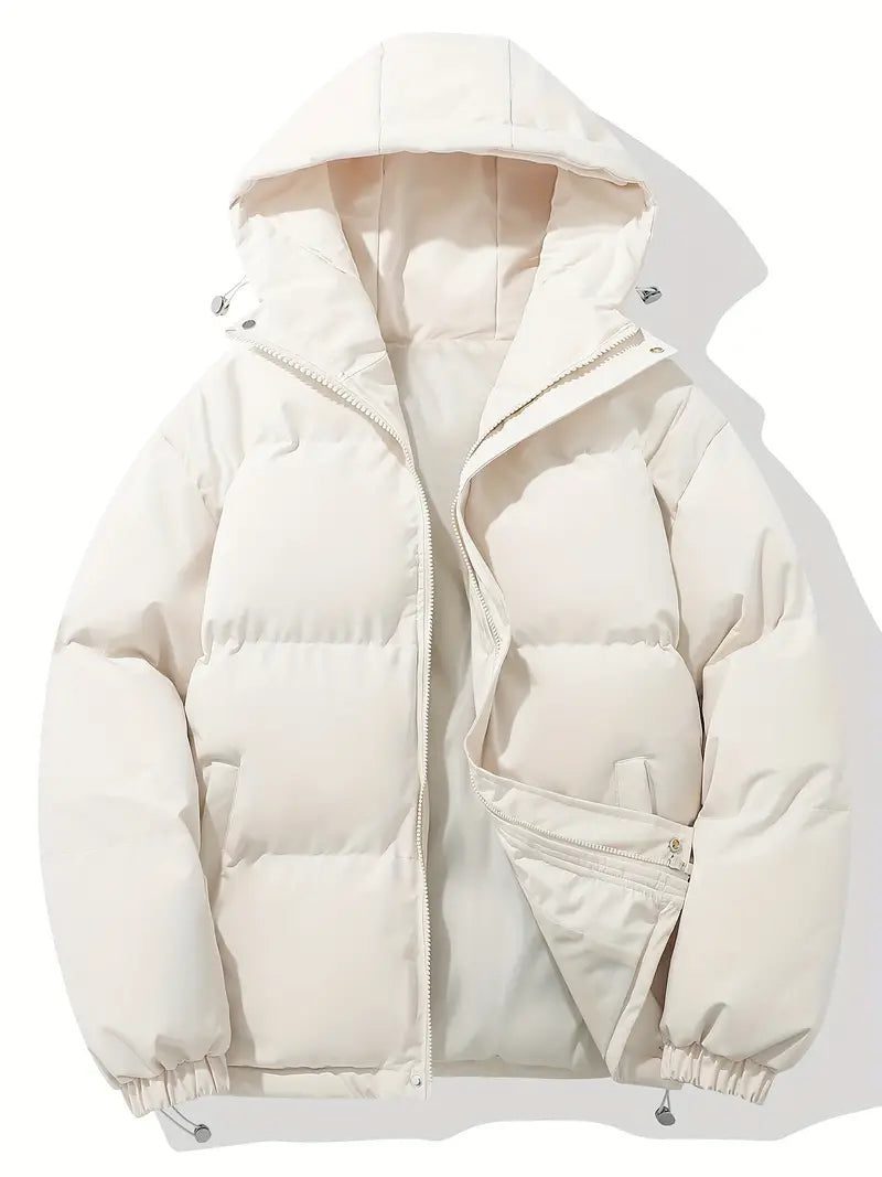 Oversized Hooded Puffer Jacket for Women - Beige White
