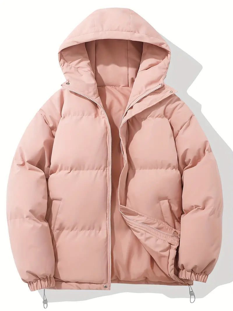 Oversized Hooded Puffer Jacket for Women - Pink