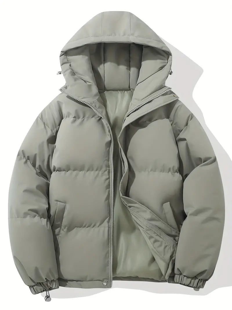 Oversized Hooded Puffer Jacket for Women - Light Grey