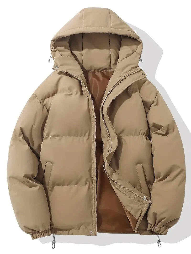 Oversized Hooded Puffer Jacket for Women - Khaki