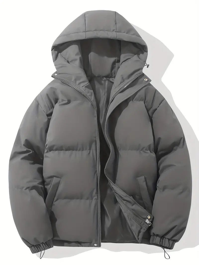 Oversized Hooded Puffer Jacket for Women - Dark Grey