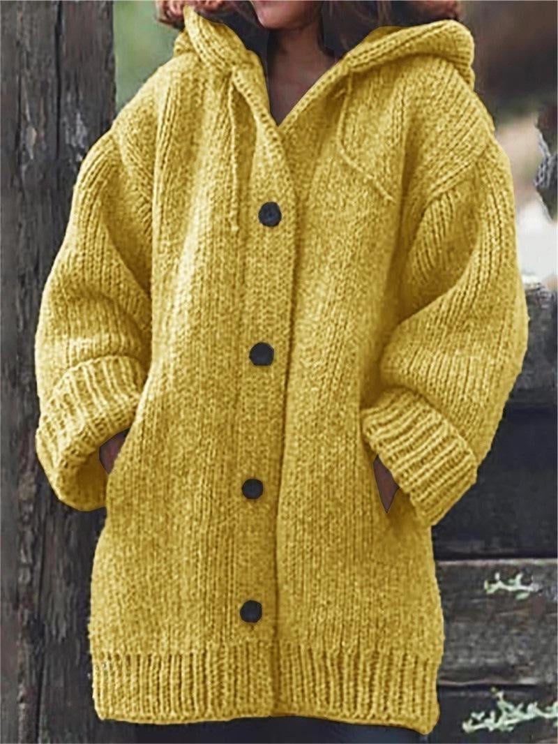 Oversized Hooded Ribbed Knit Cardigan for Women