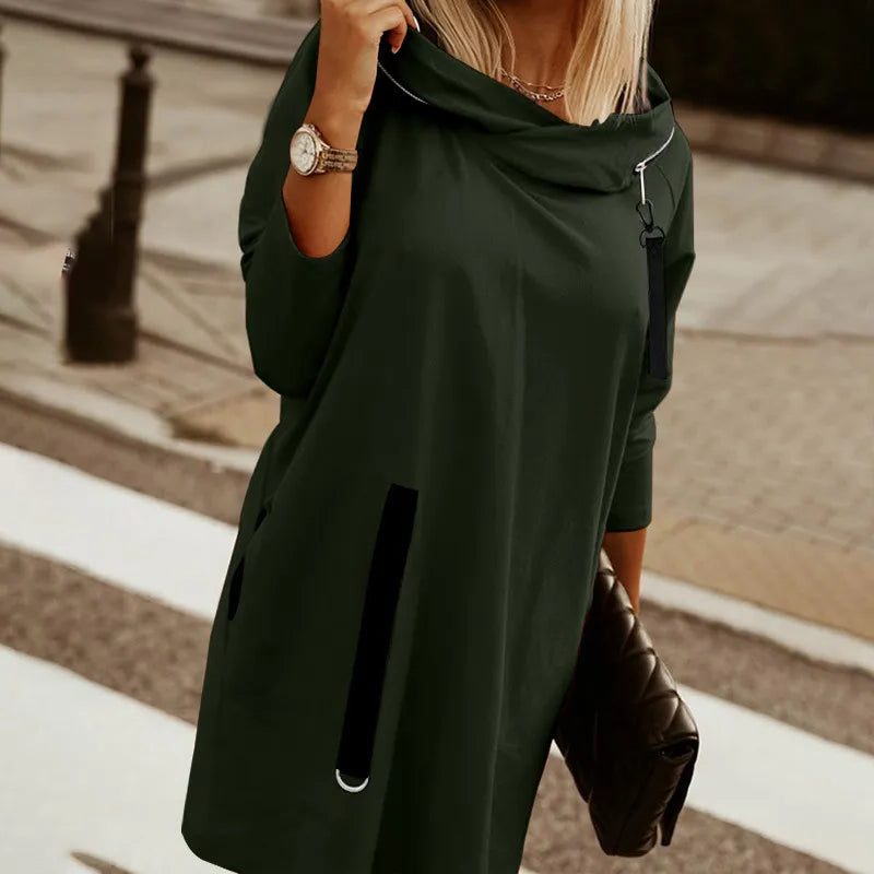 Oversized Hooded Sweater Dress for Women - Dark Green