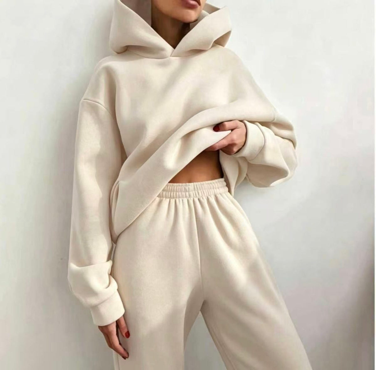 Oversized Hoodie Jogger Set for Women - Apricot