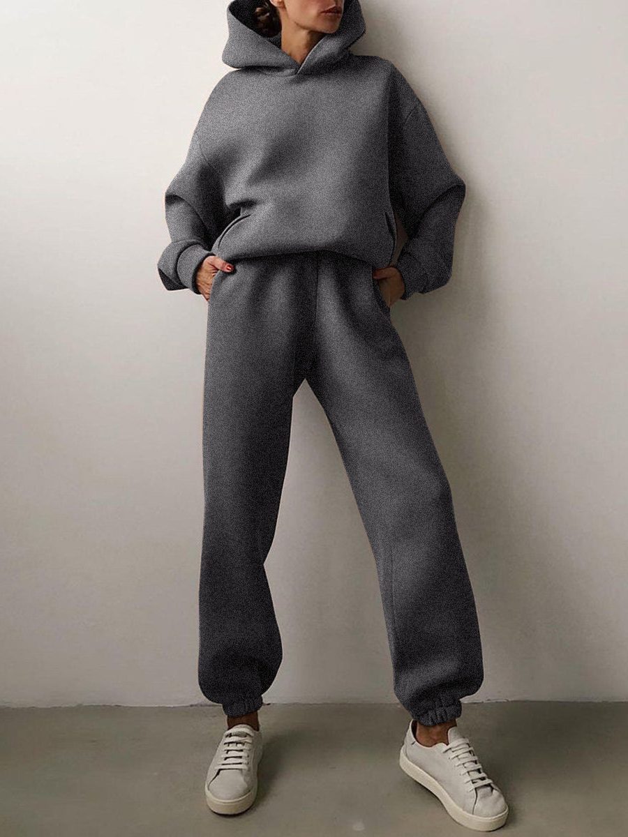 Oversized Hoodie Jogger Set for Women - Gray