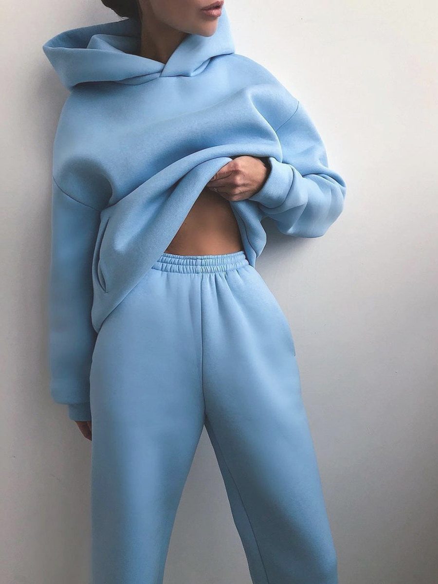 Oversized Hoodie Jogger Set for Women - Blue