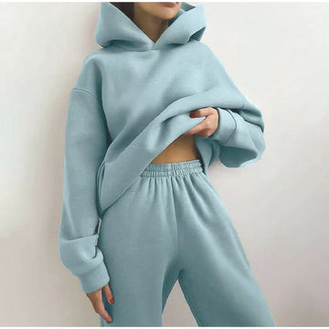 Oversized Hoodie Jogger Set for Women - Light Blue