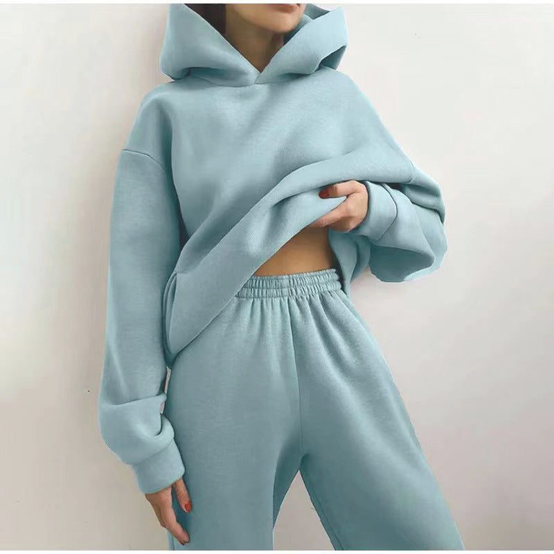 Oversized Hoodie Jogger Set for Women - Light Blue