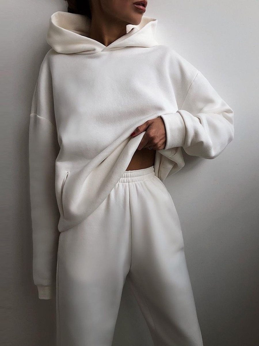 Oversized Hoodie Jogger Set for Women - White