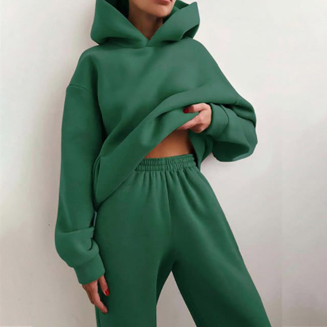 Oversized Hoodie Jogger Set for Women - Green