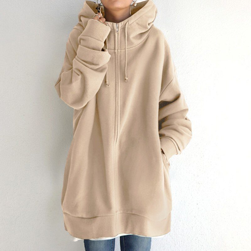 Oversized Hoodie Sweatshirt with Drawstring for Women - Beige